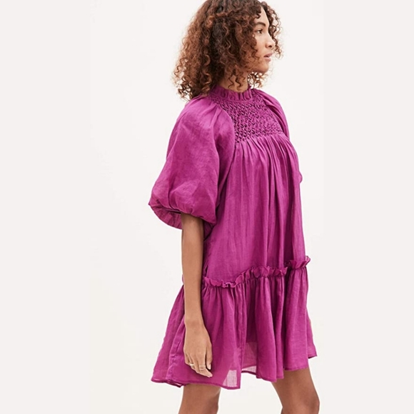 Sea New York Dresses & Skirts - Sea New York Geneva Smocked Lantern-Sleeve Babydoll Dress Medium